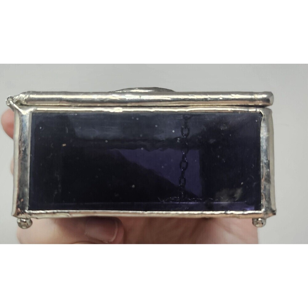 Butterfly Stained Glass Trinket Box Mirror Base Chain Hinged Lid Multicolor 3x3" - Picture 11 of 12